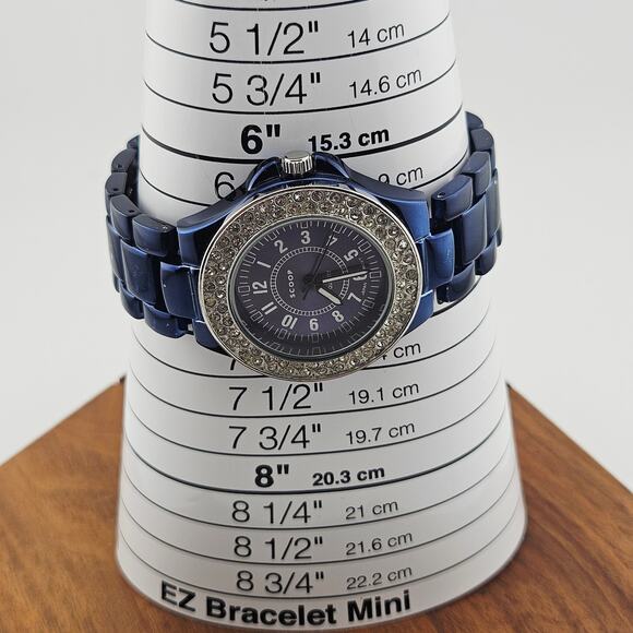 Scoop Women's Rhinestone Dial Boyfriend Watch Blue Metallic Bold Maximalist SNY1 - Picture 7 of 7